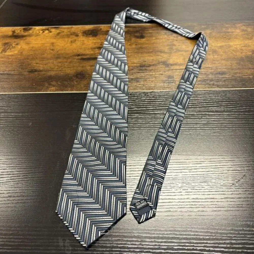 Fabio Fazio Tie Mens 100% Silk Necktie Shiny Blue Silver Black Stripes Ties‎